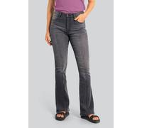 Enorsia Women's High Waisted Bell Bottom Flare Jeans in Mid Grey | Size: 12