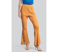 Enorsia Women's High Waisted Lace Insert Flare Leggings in Orange | Size: 10