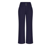 Enorsia Women's High-Waisted Straight Leg Trousers, Relaxed Fit, Pleated Detail Horn-Button & Zip Fly Closure Comfortable Wide Leg Pants Available in Two Colors (16, Blue)