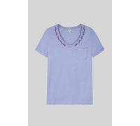 Enorsia Women's Indigo Washed Embroidered V-Neck T-shirt in Bright Blue | Size: 18