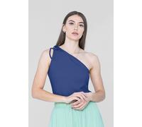 Enorsia Women's Knotted One Shoulder Rib Vest in Blue | Size: 14 Enorsia Blue 14