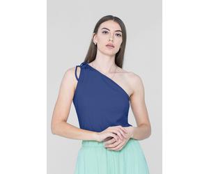 Enorsia Women's Knotted One Shoulder Rib Vest in Blue | Size: 14 Enorsia Blue 14