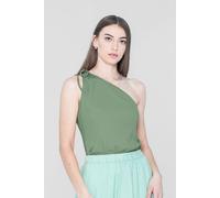 Enorsia Women's Knotted One Shoulder Rib Vest in Green | Size: 14 Enorsia Green 14