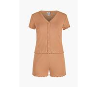 Enorsia Women's Lettuce-Edge Button Through Soft Rib Jersey Co-ords in Brown | Size: 16 Enorsia Brown 16