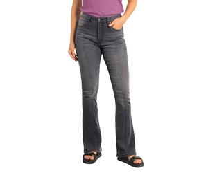 Enorsia Womens Light Grey Stretch Flare Jeans Black Wash Fade Tailored Front Stitching 4 Pocket Design Stretchy Denim High Waist Flared Leg Ladies Casual Fashion Jeans Comfortable Fit - 8 UK Size