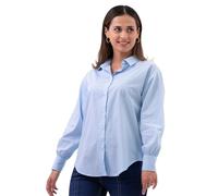 Enorsia Womens Long Sleeve Stripe Poplin Shirt with Single Button Cuffs, Long Sleeves, Button-Through Front (Blue, 16)