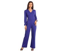 Enorsia Womens Long Sleeve Wrap Jumpsuit With V-neck Design, Wrap Style, Frill Sleeves, Elasticated Waist, And Wide Leg (Blue, 12)