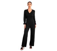 Enorsia Womens Long Sleeve Wrap Jumpsuit With V-neck Design, Wrap Style, Frill Sleeves, Elasticated Waist, And Wide Leg (Black, 14)
