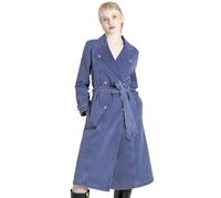Enorsia Womens Mid Blue Denim Belted Trench Coat - Double-Breasted Design on font with Detachable Tie Waist, Modern Edge for Casual & Formal Looks (Mid Blue,16)
