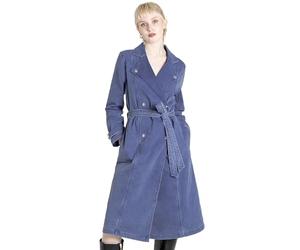 Enorsia Womens Mid Blue Denim Belted Trench Coat - Double-Breasted Design on font with Detachable Tie Waist, Modern Edge for Casual & Formal Looks (Mid Blue,16)