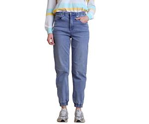 Enorsia Women's Mid Blue Zip-Cuff Denim Jogger Pants Elastic Waist Zippered Pockets Tapered Fit Stylish Casual Wear for Everyday Comfort & Utility (14, Mid BlueWash)