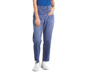 Enorsia Womens Mom Fit Raw Edge Jeans with Mid Vintage Wash, Traditional 5 Pockets, Embroidered Back Pocket (Blue,12)