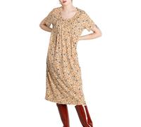 Enorsia Women's Nightwear Cotton Floral Print Short Sleeve Front Button Opening Ladies Nighties (Beige, 16)