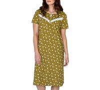 Enorsia Womens Nightwear Cotton Floral Print Short Sleeve Front Button Opening Ladies Nighties with Lace (Mustard, 18)