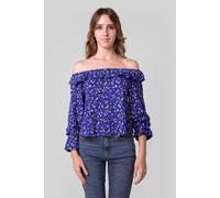 Enorsia Women's Off Shoulder Bardot Top in Blue | Size: 14