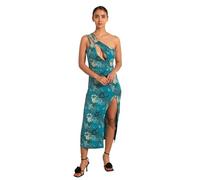 Enorsia Womens One Shoulder Floral Printed Maxi Dress, Sleeveless Cut-Out Bodice, Thigh-High Slit, Zipper Back Opening - Elegant and Stylish Summer Dress for Special Occasions (Green,8)