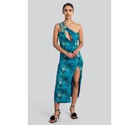 Enorsia Women's One Shoulder Floral Printed Midi Dress in Green | Size: 18