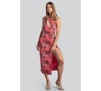 Enorsia Women's One Shoulder Floral Printed Midi Dress in Red | Size: 14