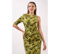Enorsia Women's One-Shoulder Fluid Printed Tops in Green | Size: 16
