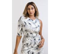 Enorsia Women's One-Shoulder Fluid Printed Tops in White | Size: 12