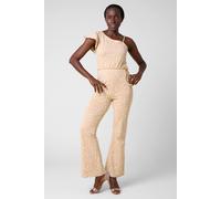 Enorsia Women's One Shoulder Ruffle Sleeve Jumpsuit in Cream | Size: 16