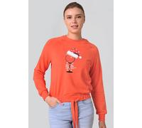 Enorsia Women's Orange Santa Hat Tie-Front Christmas Pullover | Size: 18 Enorsia Orange 18