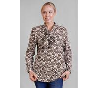 Enorsia Women's Ornate Print Tie-Neck Shirt With Zip Front in Cream | Size: 18