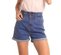 Enorsia Womens Paperbag Waist Mom Fit Mid-Wash Denim Shorts, Lightweight and Comfortable, Button Fastening with Zip Fly Perfect for Summer Casual Wear (Deep Blue,16)