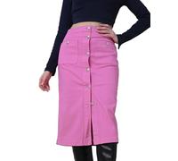 Enorsia Womens Pink Denim Midi Skirt High Waist Button Front Casual Stretch Jean Skirt with Pockets Trendy Slit Cotton Rich Summer Fashion Outfits (UK, Numeric, 8, Regular, Regular, Pink)