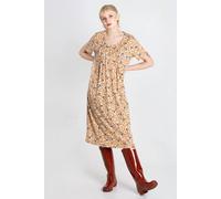 Enorsia Women's Pleated Details Short Sleeves Nightdress in Beige | Size: 8
