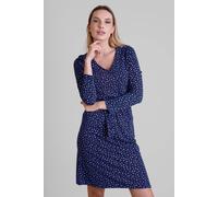 Enorsia Women's Polka Dot Indigo Blue Jersey Midi Dress in Dark Blue | Size: 12