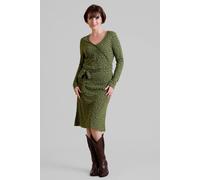 Enorsia Women's Polka Dot Olive Jersey Midi Dress in Bottle Green | Size: 16