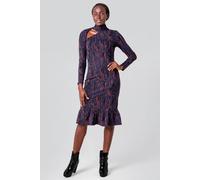 Enorsia Women's Printed Cut Out Mini Flare Dress in Black | Size: 12