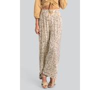 Enorsia Women's Printed Wide Leg Ankle Grazer Trousers in Cream | Size: 14