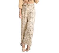 Enorsia Womens Printed Wide Leg Cropped Trousers with High Waist, Smocking Back, Asymmetric Ring Detail, and Butterfly-Star Allover Print (Cream,12)