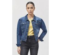 Enorsia Women's Puff Sleeve Denim Mid Wash Jacket in Mid Blue | Size: 12