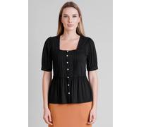Enorsia Women's Puff Sleeve Squared Neck Top in Black | Size: 18