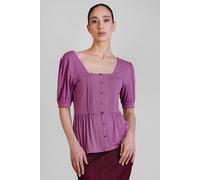 Enorsia Women's Puff Sleeve Squared Neck Top in Purple | Size: 10
