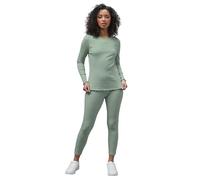 Enorsia Women's Ribbed Loungewear Set - Long Sleeve Picoting T-Shirt & Leggings Co-Ord | Slim Fit Two Piece Outfit | Soft Stretch Cotton Blend | Casual Lounge & Travel Wear in Green, 8