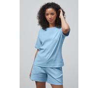 Enorsia Women's Ribbed Short Sleeve Top & Shorts Pyjama Set in Blue | Size: 12