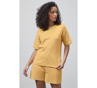 Enorsia Women's Ribbed Short Sleeve Top & Shorts Pyjama Set in Yellow | Size: 16