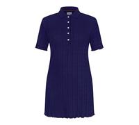 Enorsia Womens Ribbed Textured Slim Fit Polo Shirt with Pleated Placket & Feminine Lettuce Trim, Soft Stretch Short Sleeve Top for Casual Elegance (12, Deep Blue)