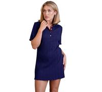 Enorsia Womens Ribbed Textured Slim Fit Polo Shirt with Pleated Placket & Feminine Lettuce Trim, Soft Stretch Short Sleeve Top for Casual Elegance (14, Deep Blue)