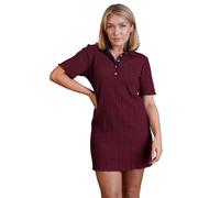 Enorsia Womens Ribbed Textured Slim Fit Polo Shirt with Pleated Placket & Feminine Lettuce Trim, Soft Stretch Short Sleeve Top for Casual Elegance (14, Red)