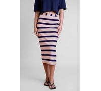 Enorsia Women's Rose White Striped Jersey Midi Skirt | Size: 16 Enorsia Multicolor 16