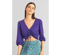Enorsia Women's Ruched Long Sleeve Crop Top in Purple | Size: 8