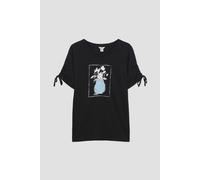 Enorsia Women's Ruched Sleeves Chest Printed T-Shirt in Black | Size: 16 Enorsia Black 16