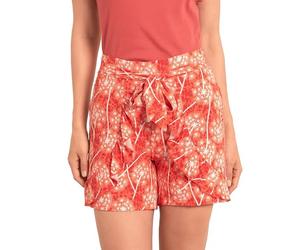 Enorsia Womens Ruffle Dandelion Printed Shorts with Elasticated Back Waist, Bow Tie, High Waist and Airy Jersey Fabric (Orange,18)
