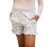 Enorsia Womens Ruffle Hem Printed Shorts with Elasticated Waist Soft Cotton Fabric - Comfortable and Stylish for Year-Round Relaxing (White, 18)