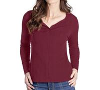 Enorsia Women's Scoop Neck Long Sleeve Ribbed Top Slim Fit with Notched Open Collar, Soft Cotton-Elastane Blend, Casual & Dressy Blouse for Women Comfortable Long Sleeve Tops for Women
